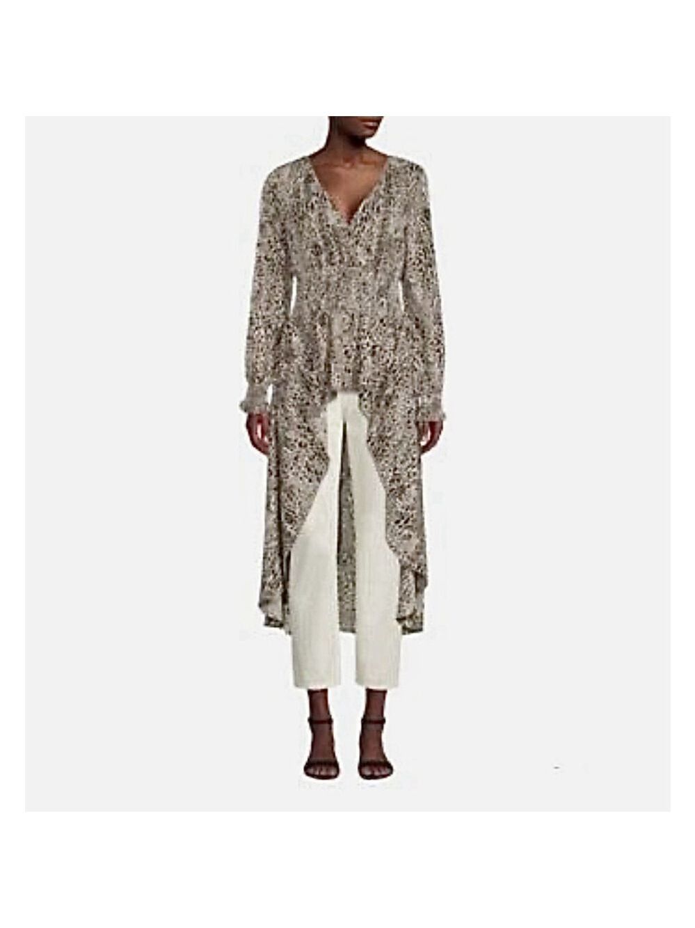 NWT Patrizia Luca Milano High Low Tunic Blouse Medium Long Sleeve leopard Print